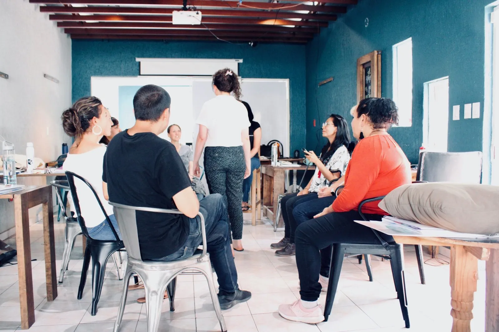 Students in a circle during class in Mexico City
